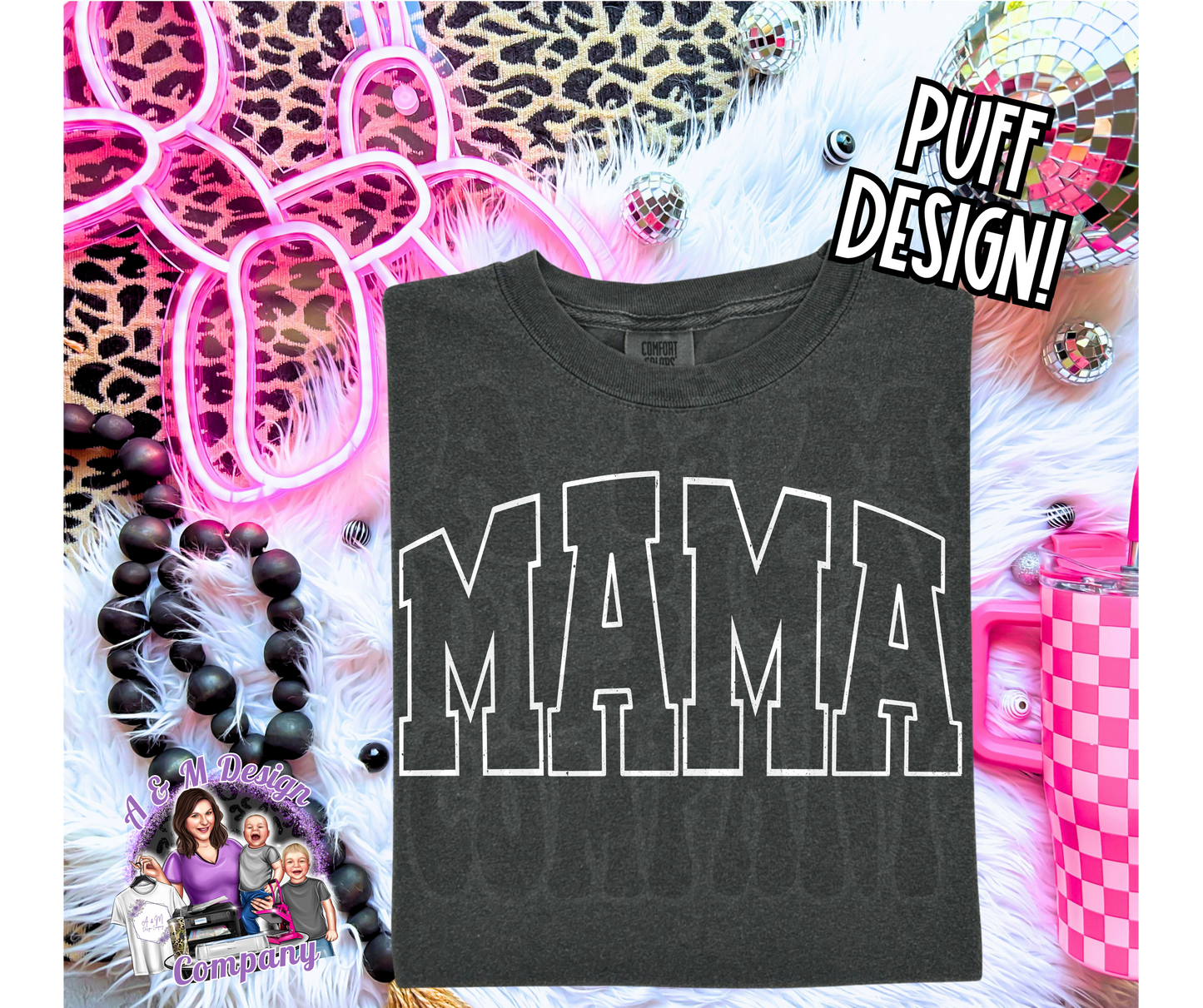 Mama Outline White Puff