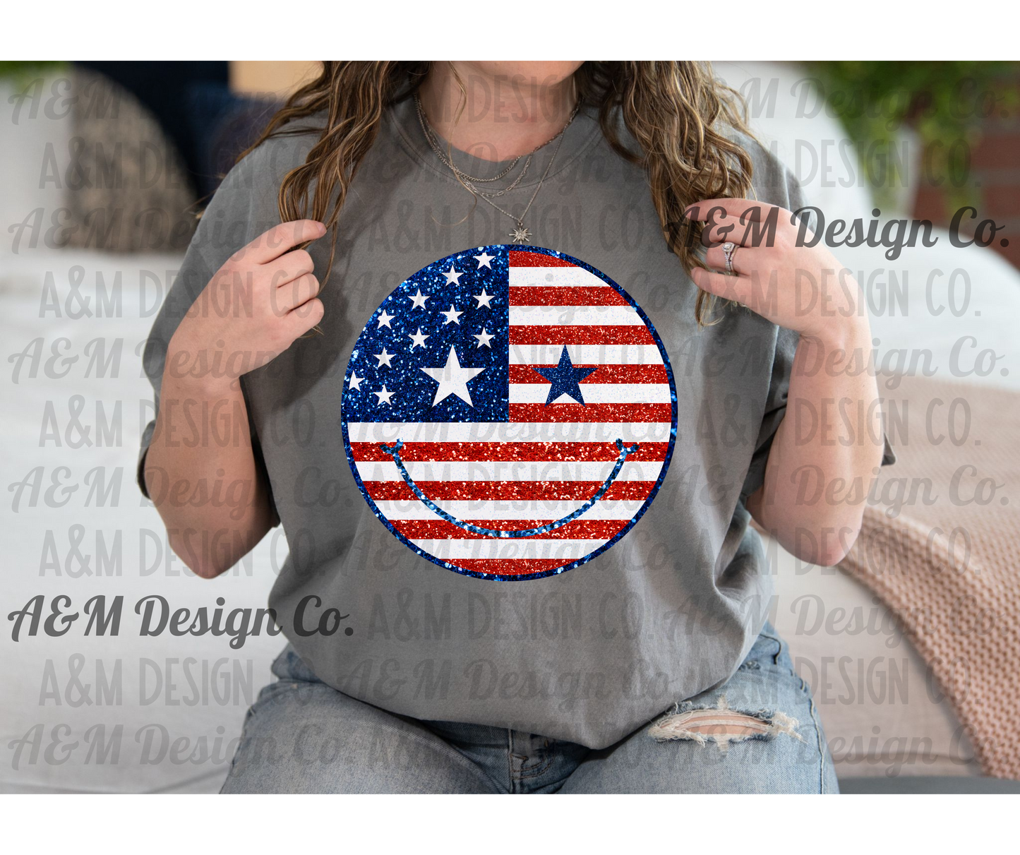 Flag Smiley Faux Glitter