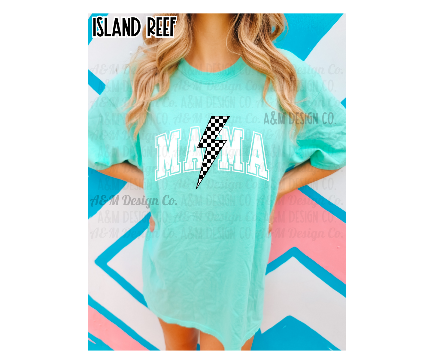 White Varsity Checkered Lightning Bolt Graphic Tee-Comfort Colors