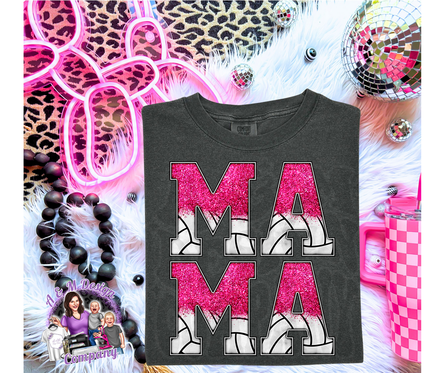 Stacked Varsity Volleyball Mama w/ Faux Glitter