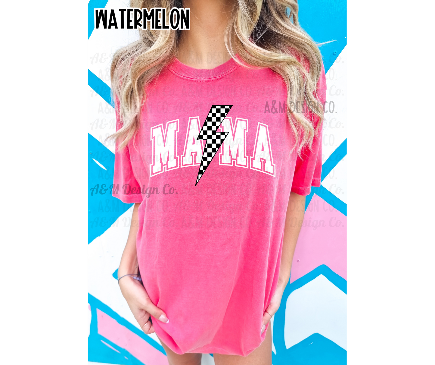 White Varsity Checkered Lightning Bolt Graphic Tee-Comfort Colors