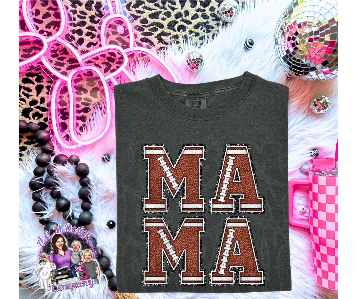 Stacked Varsity Football Mama w/ Faux Glitter