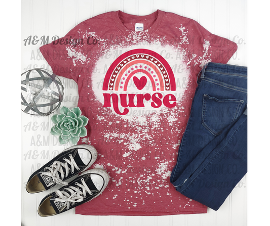 Nurse Heart Rainbow Bleached Tee