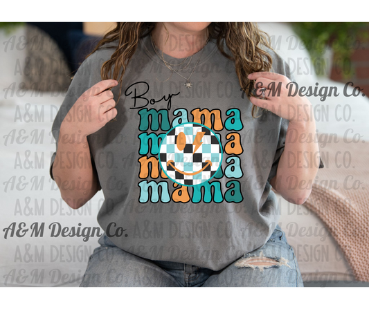 Boy Mama Checkered Smiley Stacked-Bright