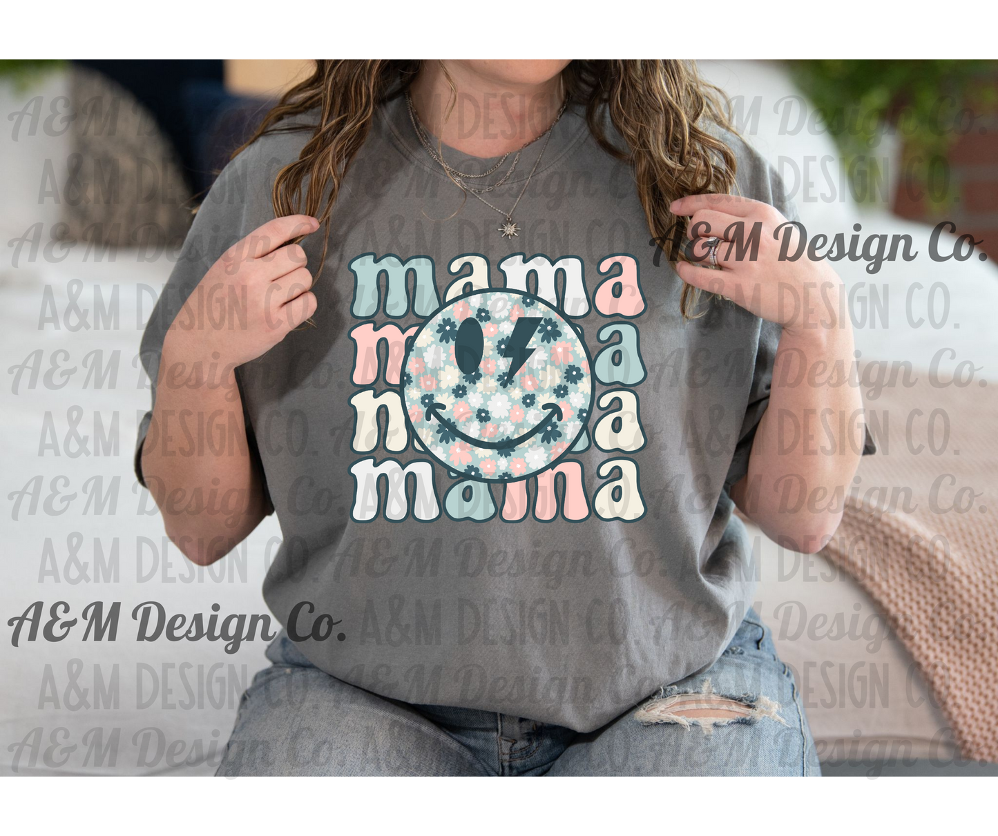 Mama Floral Smiley Stacked