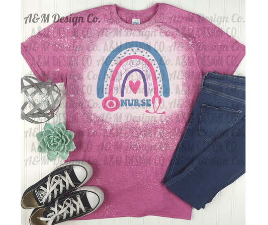 Nurse Stethoscope Rainbow Bleached Tee