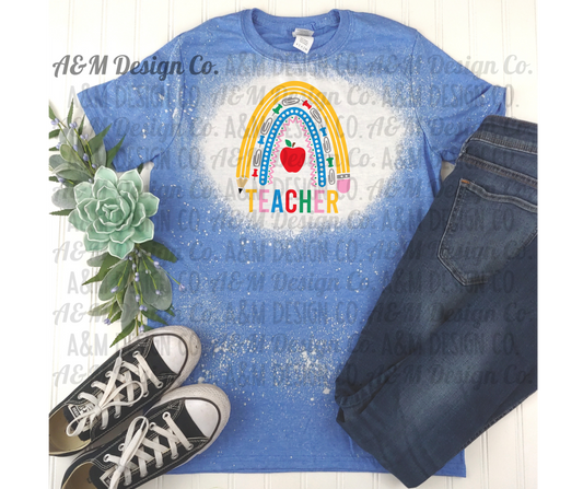 Teacher Pencil Rainbow Bleached Tee