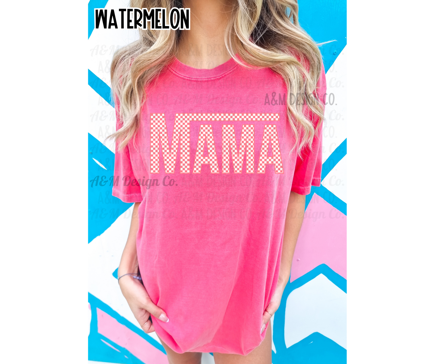 Pink Checkered Mama-Watermelon Comfort Colors