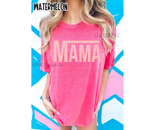 Pink Checkered Mama-Watermelon Comfort Colors