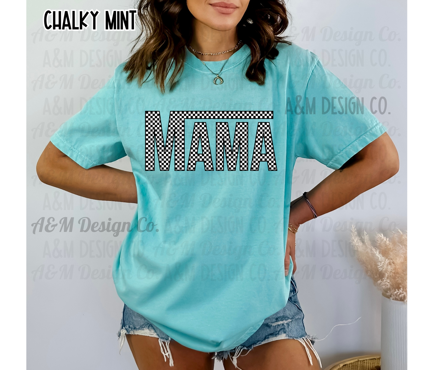 Checkered Mama Tee-Comfort Colors