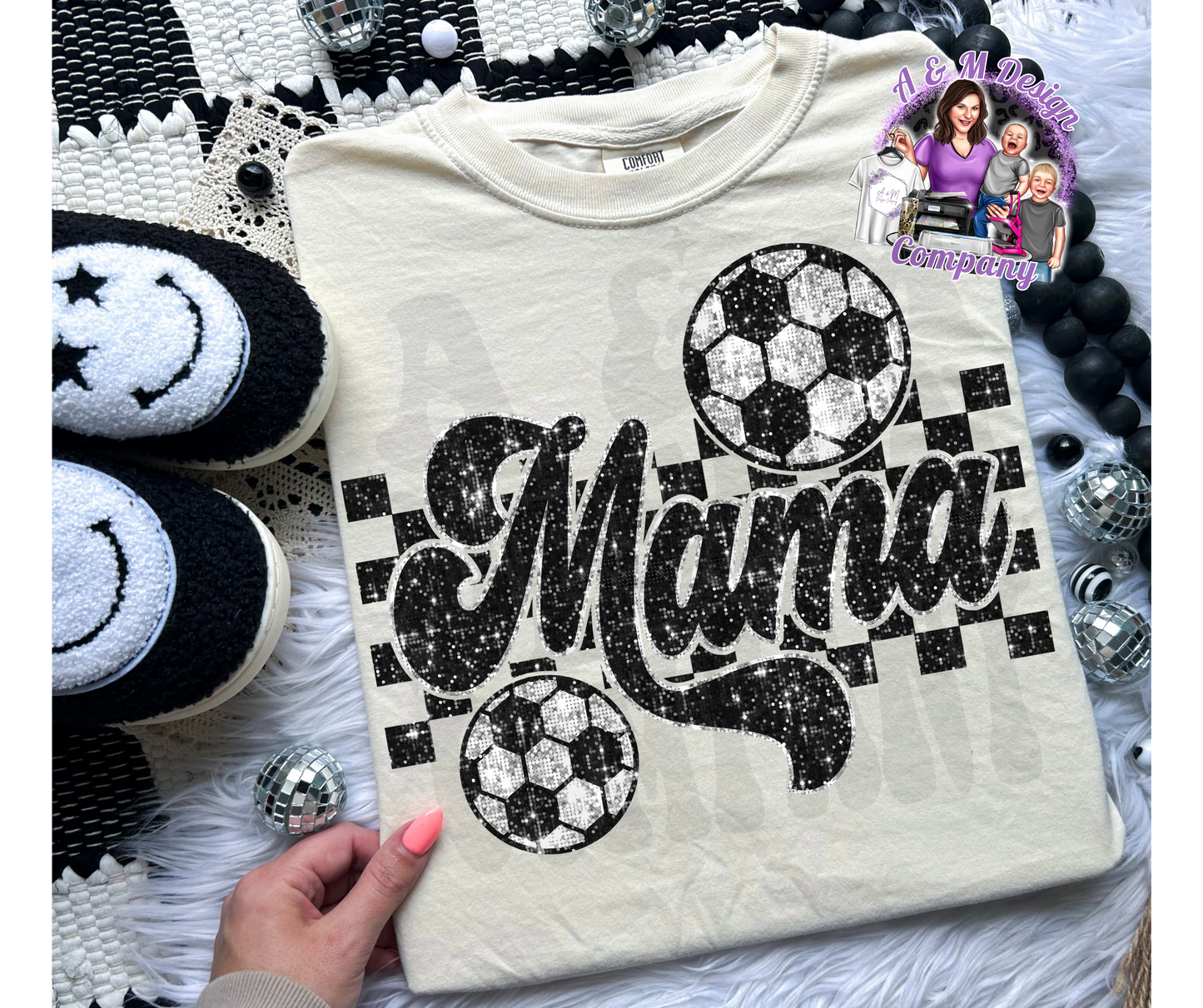 Checkered Soccer Mama- Faux Glitter