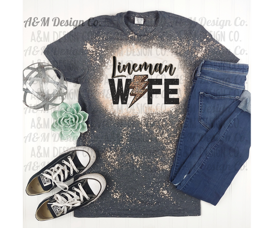 Lineman Wife Lightning Bolt Bleached Tee